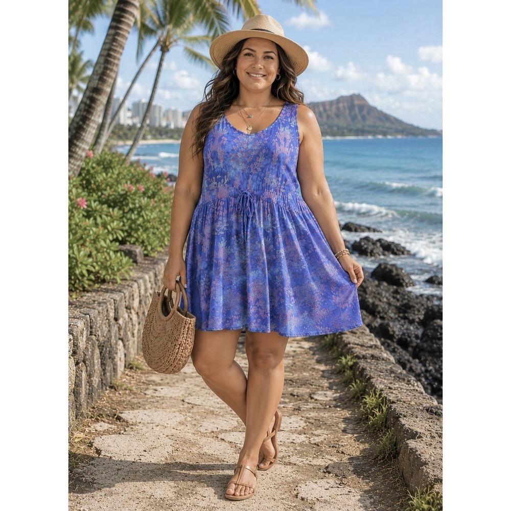 Silver Moon Creations Hawaiian Shift Dress Rayon 1X Tropical Resort Boho WW21